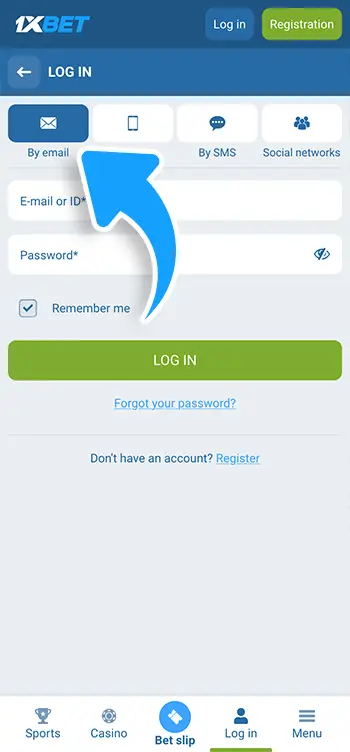 Email login Step 2 - Choose the Email option