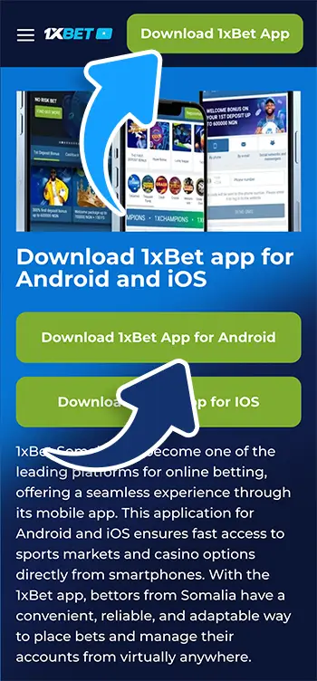 Step 2 - Click on the Download 1xBet app link
