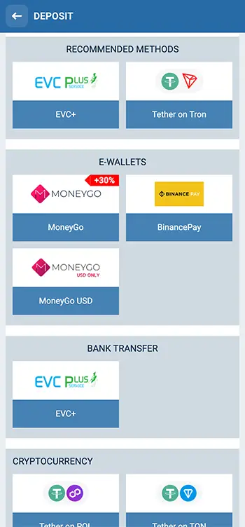 Step 3 - Pick a deposit option