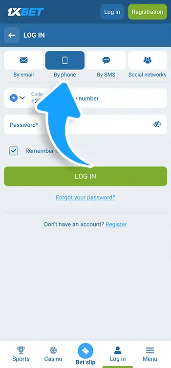 Phone login Step 3 - Select the Phone number option