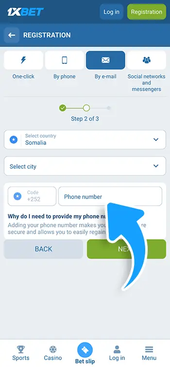 Step 4 - Active phone number with Somali country code