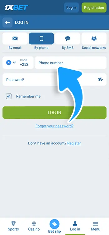 Phone login Step 4 - Type in your number